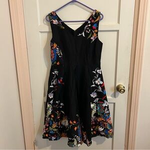 Floral Print Black Eva Rose Dress XL
